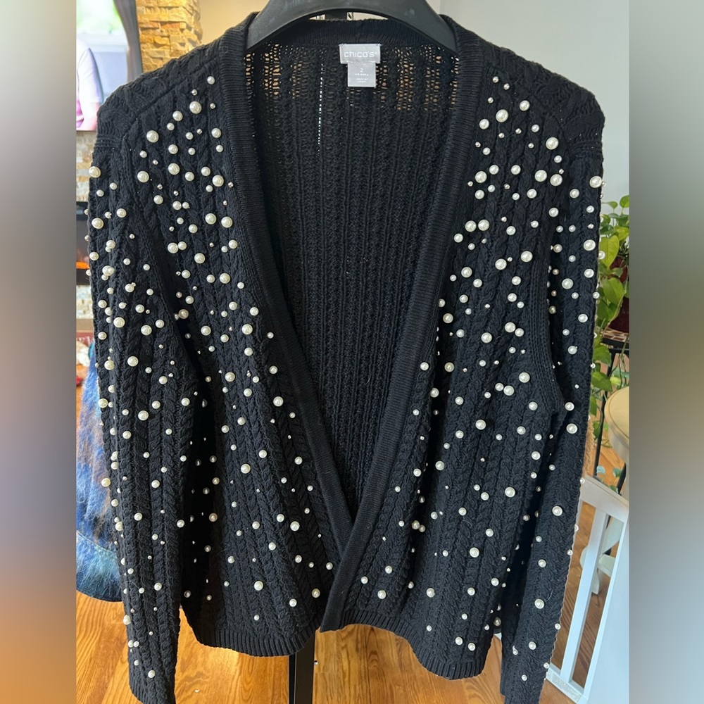 Chico’s embellished black cardigan